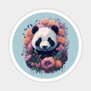 Cute smiling Giant Panda bear with florals and foliage t-shirt design, apparel, mugs, cases, wall art, stickers, travel mug Magnet